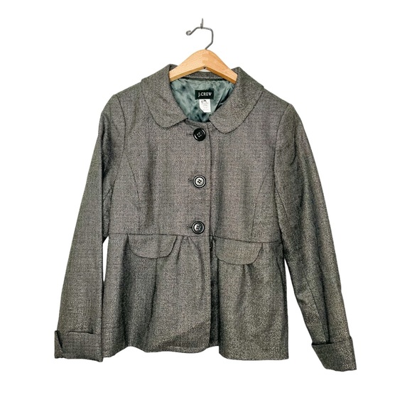 J. Crew Womens Metallic Tweed Wool‎ Blend Peplum Hem Jacket 4 - Picture 1 of 8
